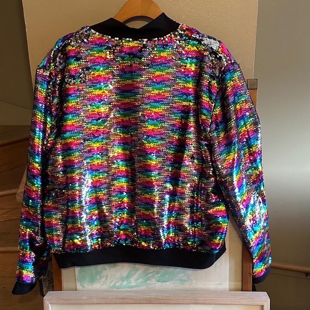 LuLaRoe NWT rainbow Sequin bomber Jacket - Picture 9 of 9